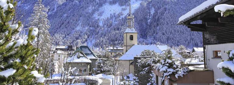 The town of Chamonix France on a sunny winters day