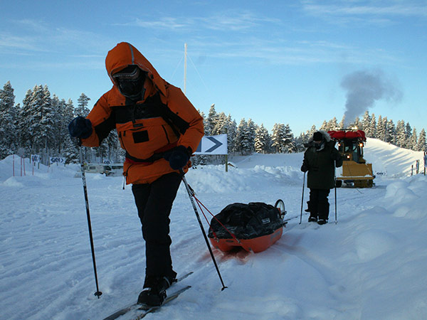 Sir Ranulph Fiennes on skis on an expedition