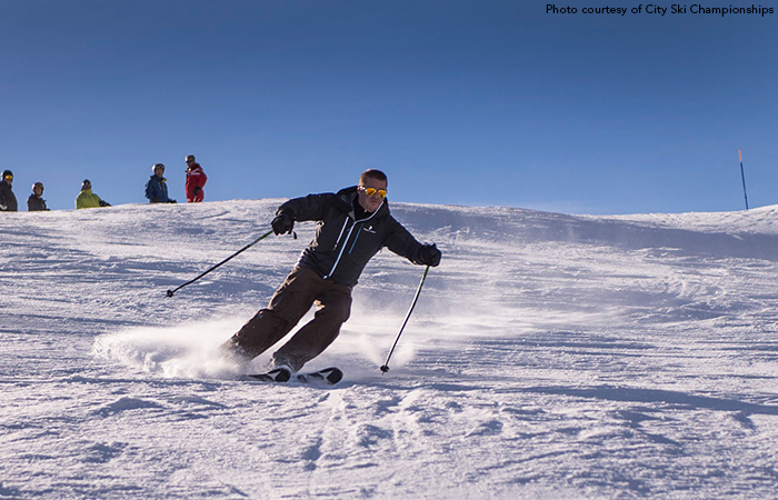 Chef Heston Blumenthal skiing sunny day