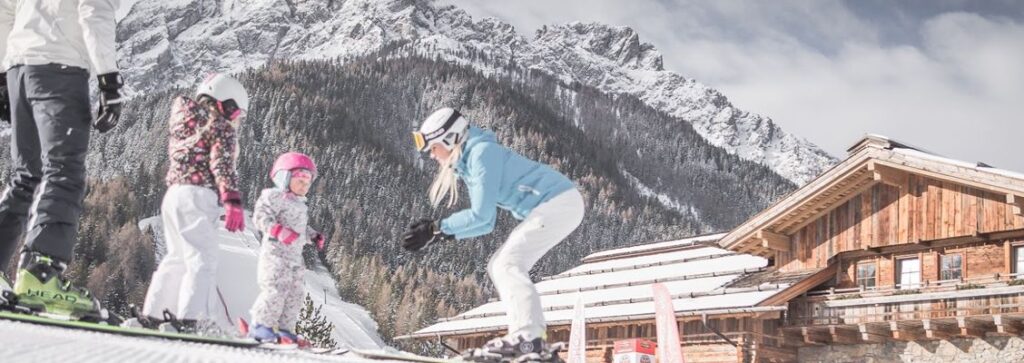 Family skiing in Italy