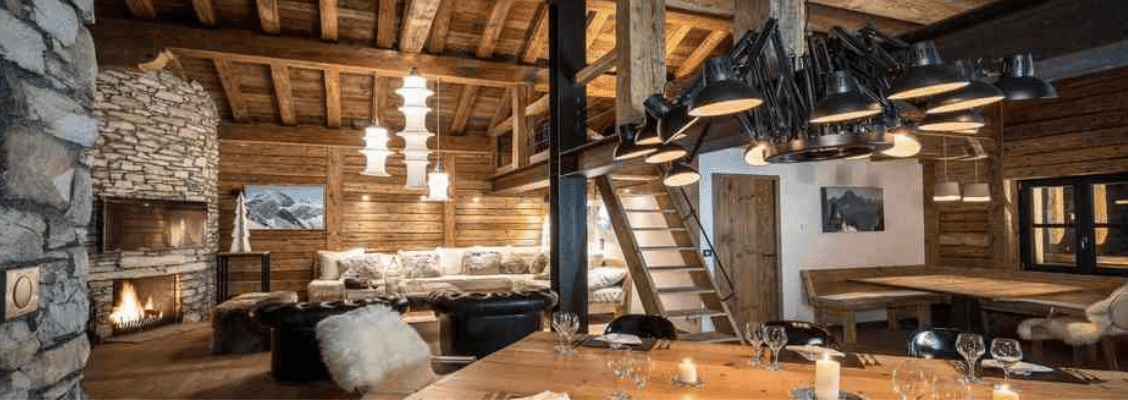 The stunning interior of a ski chalet