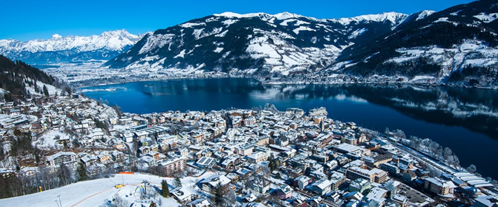 The Austrian ski resort of Zell-am-See sitting on Lake Zell